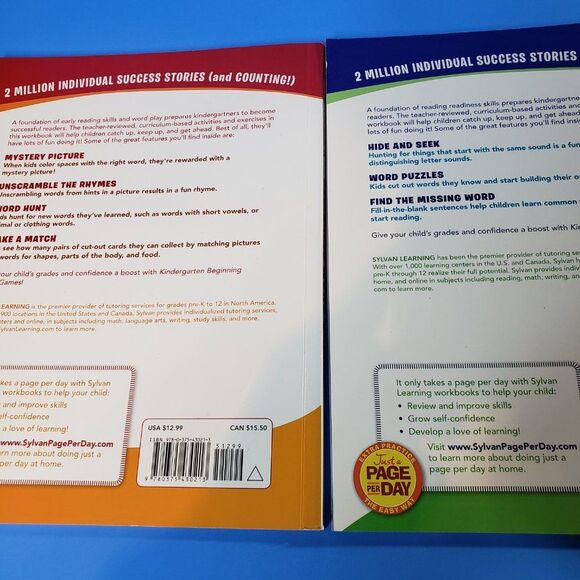 Sylvan Kindergaten Preschool Workbooks Word Game Reading Readiness PB Homeschool - Picture 13 of 13
